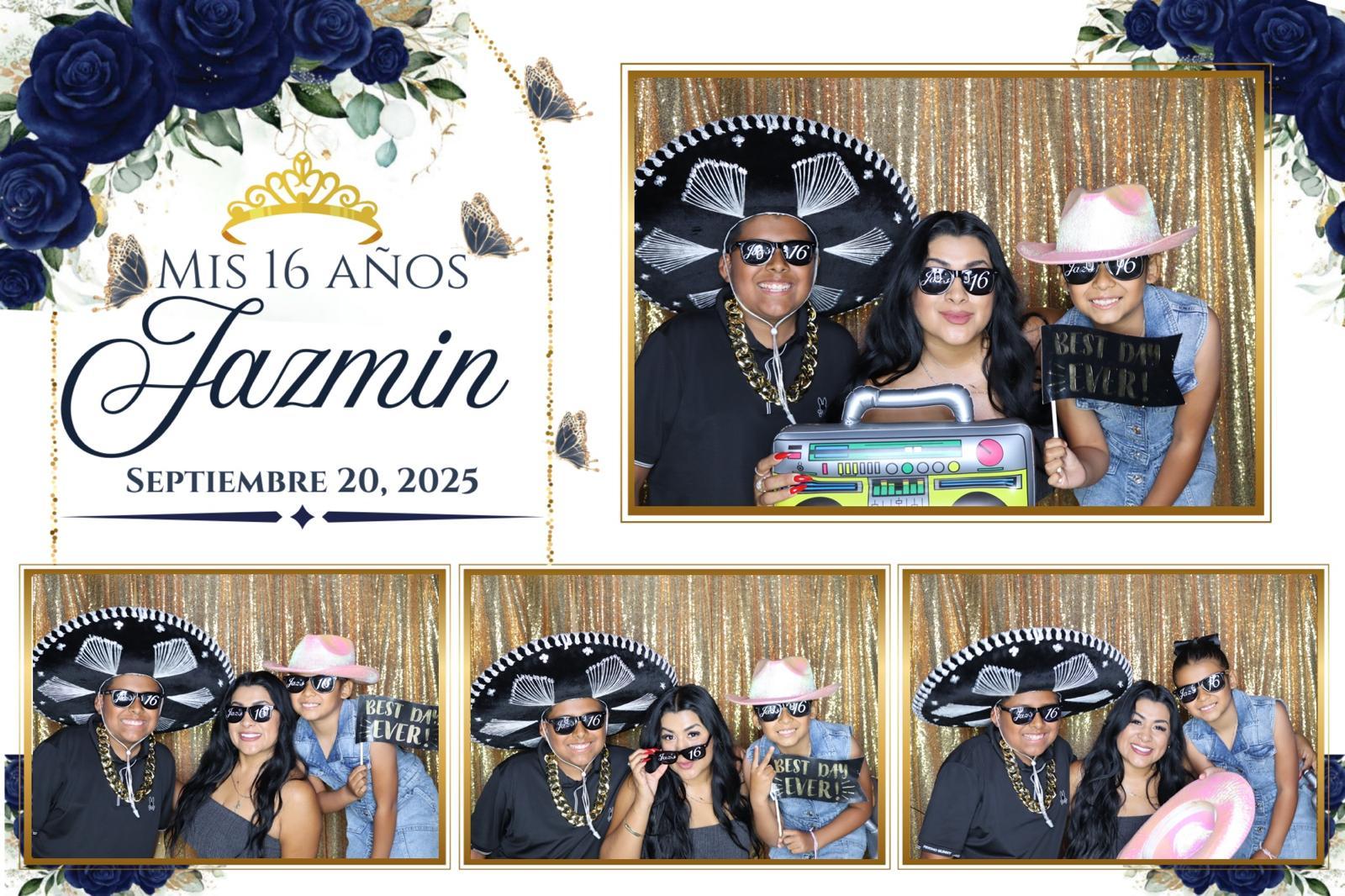 Family posing with props at Jazmin's Sweet 16